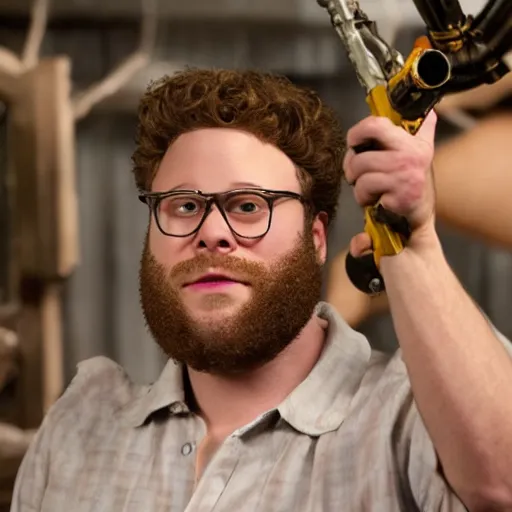 Prompt: animatronic Seth Rogen, exposed mechanics, photo, Stan Winston studios, detailed, 4k