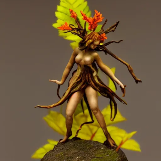 Image similar to dryad, her skin are yellow leaves