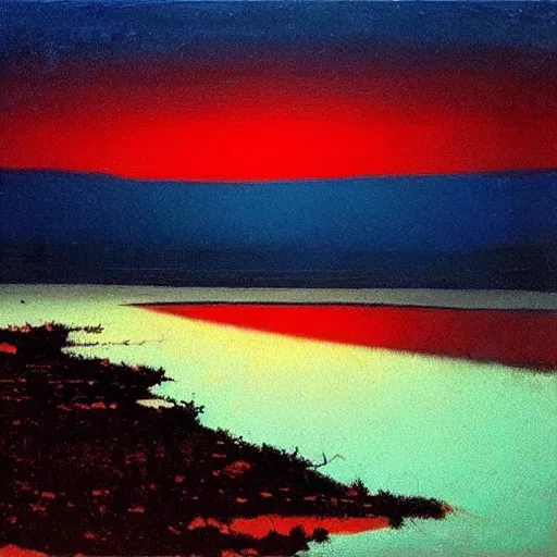 Prompt: eerie Dead Sea landscape, arkhip kuindzhi painting, twilight
