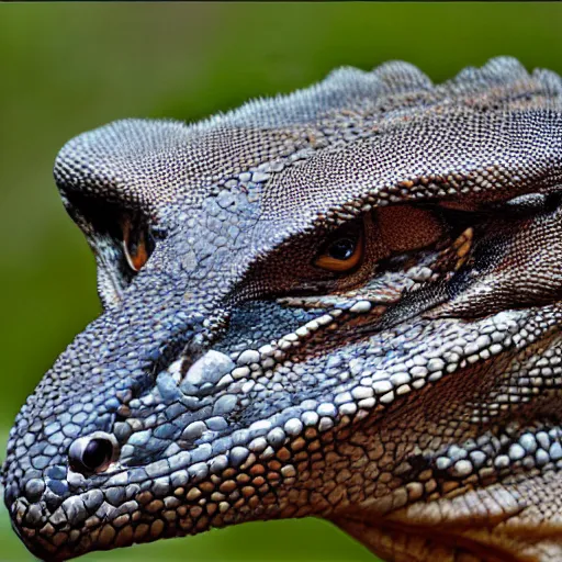 Image similar to Komodo dragon and hawk hybrid animal, head has sharp beak