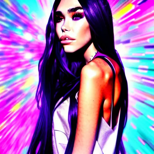 Image similar to madison beer a an intergalactic popstar dancing on a planet, render, blender render, unity render, 4 k wallpaper, art station trending, artstation 4 k coherent, coherent, 4 k, detailed, hyperdetailed, artifact - free, completely coherent, sharp, madison beer