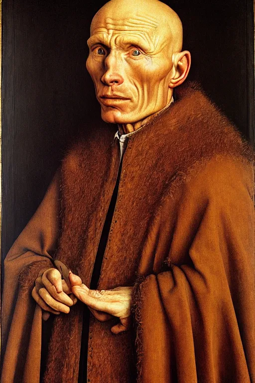 Image similar to portrait of ed harris, oil painting by jan van eyck, northern renaissance art, oil on canvas, wet - on - wet technique, realistic, expressive emotions, intricate textures, illusionistic detail