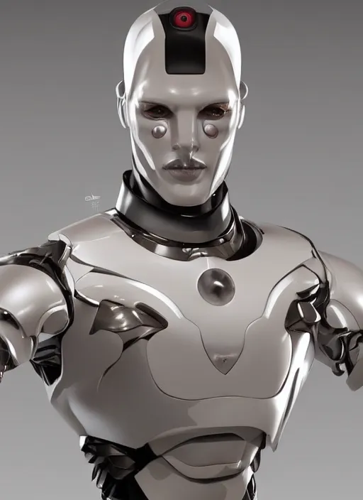 Image similar to portrait of a futuristic blanco ceramic Spanish prince humanoid robot macho guapo with a handsome face and muscular body, trending on cgsociety