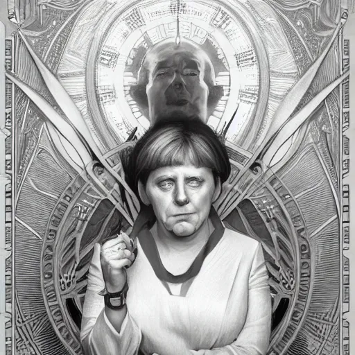 Image similar to amazing lifelike award winning pencil illustration of angela merkel trending on art station artgerm Greg rutkowski alphonse mucha cinematic