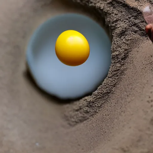 Image similar to closeup of a hole expelling an egg, extremely realistic, award winning photograph, national geographic