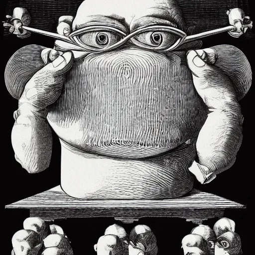 Prompt: portrait of pepe the frog by goya and escher and hogarth, illusion surreal art, highly conceptual figurative art, intricate detailed illustration, controversial poster art, polish poster art, geometrical drawings, no blur