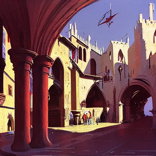 Image similar to Medieval city designed by Syd Mead