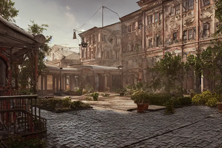 Image similar to a regular russian courtyard with mud and an old playground between two soviet five-storey panel houses, high details, cinematic, 8k resolution, beautiful detailed, insanely intricate details, artstation trending, octane render, unreal engine