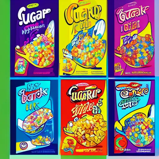 Prompt: cover of sugar cereal box. cartoon graphics. Rocks and glass flavored cereal.