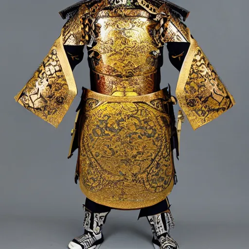 Prompt: gilded samurai armor set ornate intricate design in the style of aoi matsuri