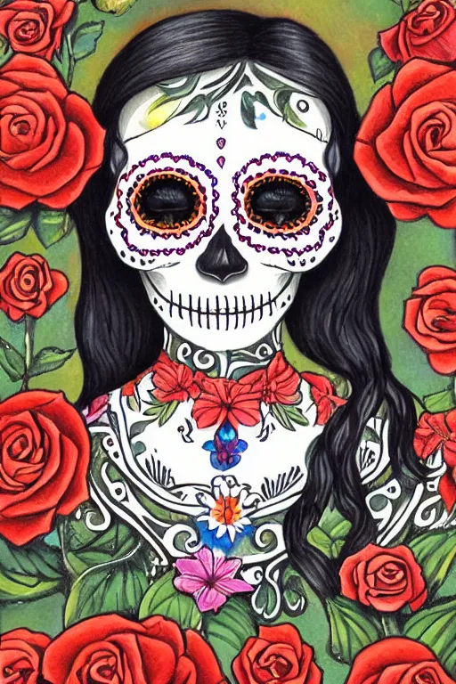 Image similar to Illustration of a sugar skull day of the dead girl, art by Steve Outram