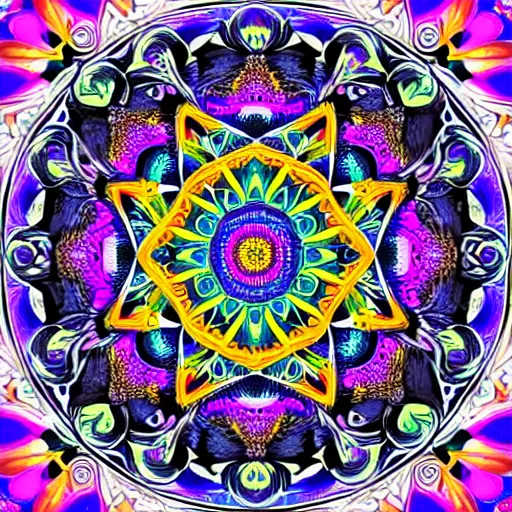 Image similar to highly detailed and intricately made vector art colorful illustration of a very beautiful Mandala with very symmetrical features and soft pastel tones, hyperrealistic, intricate detail, HD digital painting, 8k resolution, enchanting, sense of awe, award winning picture, Hyperdetailed, Gsociety, trending on ArtstationHQ