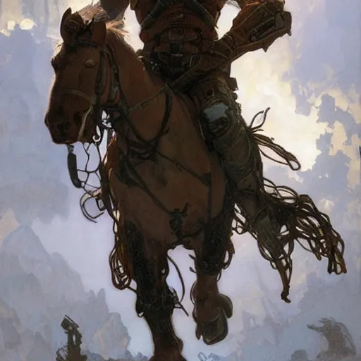 Image similar to portrait of rugged spartan, halo, handsome, fantasy, art by greg rutkowski and alphonse mucha