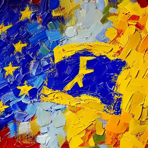 Prompt: an impasto oil painting of the flag of the european union