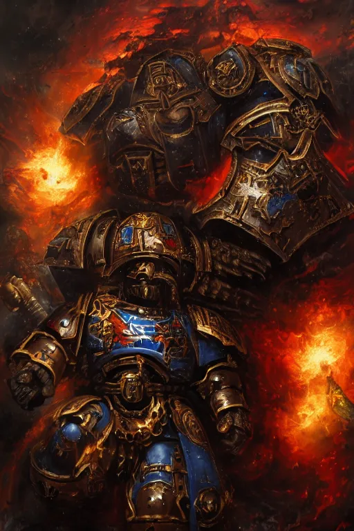 Prompt: a chaos space marine, warhammer 4 0 k, highly detailed, digital art, sharp focus, ambient lighting, trending on art station