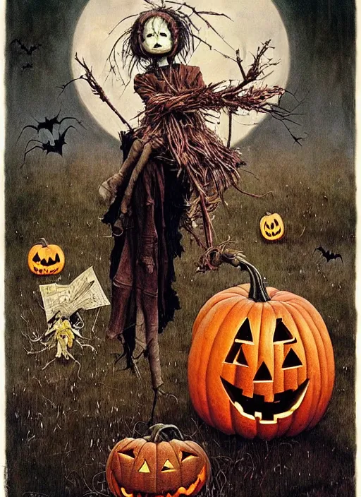 Image similar to halloween scarecrow by chiara bautista and beksinski and norman rockwell and greg rutkowski weta studio, and lucasfilm