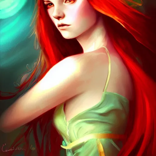 Image similar to colorful and Festive Captivating Fairy teenager with red hair, atmospheric lighting, painted, intricate, highly detailed by Charlie Bowater