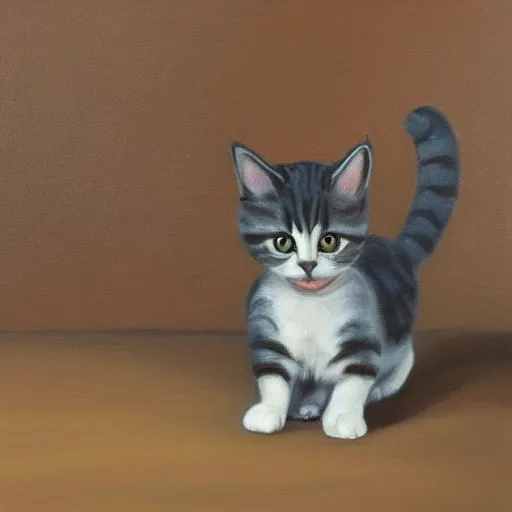 Image similar to detailed painting of a little cat alone on a big stage wide angle