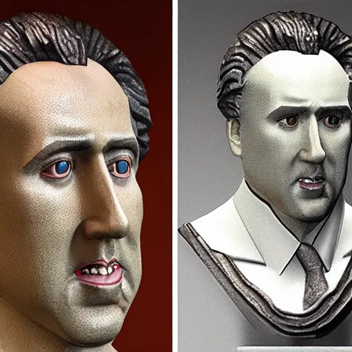 Image similar to bust of nicolas cage made in minecraft