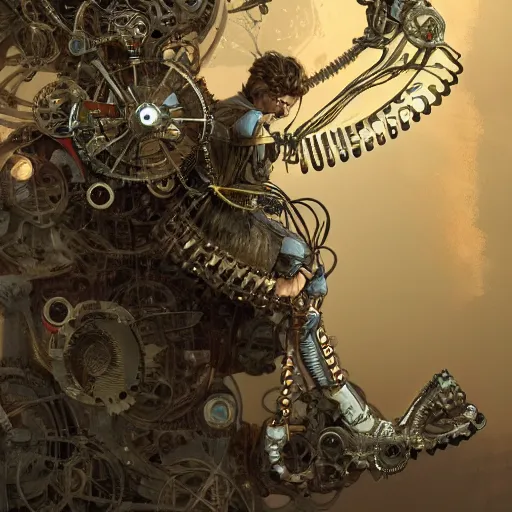 Image similar to portrait of a mechanical fairy with fairy wings, gears, wires and cables, detailed, 4k, in the style of Craig Mullins and James Gurney