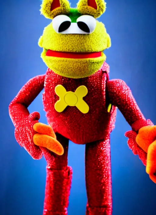 Image similar to studio portrait still of muppet!!!!! ironman from avengers infinity war!!!!!! from avengers infinity war as a muppet muppet as a muppet, 8 k, studio lighting, key light,