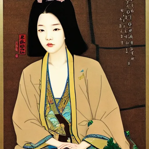 Prompt: Lee Jin-Eun by Edward Okuń, rule of thirds, seductive look, beautiful