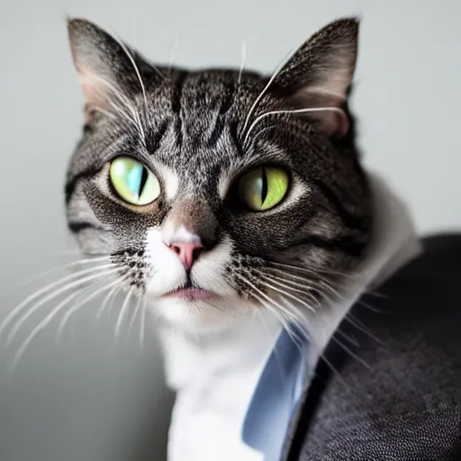 Prompt: high detail shot of a cat wearing a suit, realism 8k