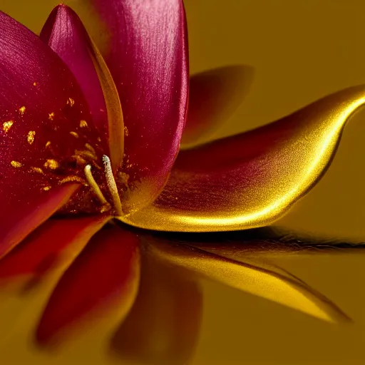 Image similar to gold melting lilly in high resolution 3 d on a white background