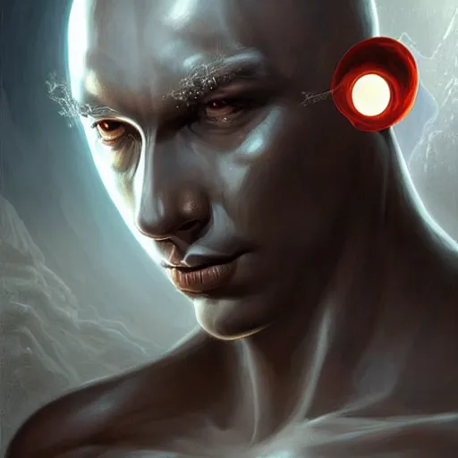 Image similar to ultra realistic upper body portrait of nyarlathotep, erebus, the god of darkness and shadow, solar eclipse, digital art by artgerm and karol bak