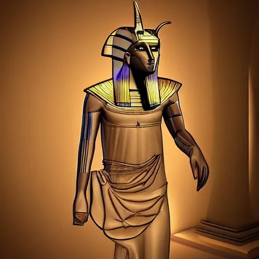 Image similar to “ egyptian god anubis in modern clothes, 3 d aesthetic lighting ”