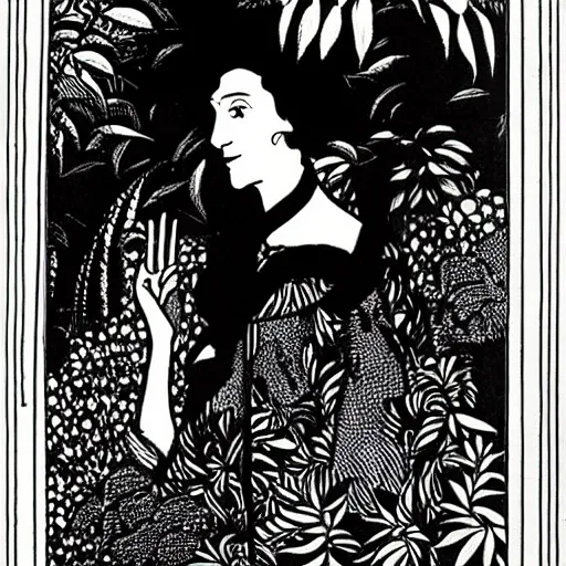 Prompt: a portrait of a character in a scenic environment by aubrey beardsley