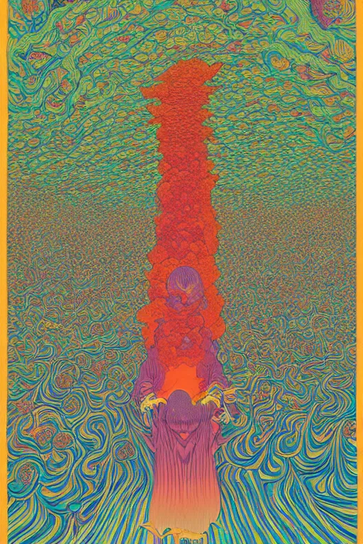 Prompt: a tab of LSD acid melting into a surreal psychedelic hallucination, screenprint by kawase hasui, moebius and dan hillier, colorful flat surreal design, hd, 8k, artstation