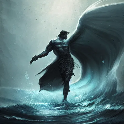 Image similar to water humanoid tornado character, epic fantasy style, in the style of Greg Rutkowski, mythology artwork