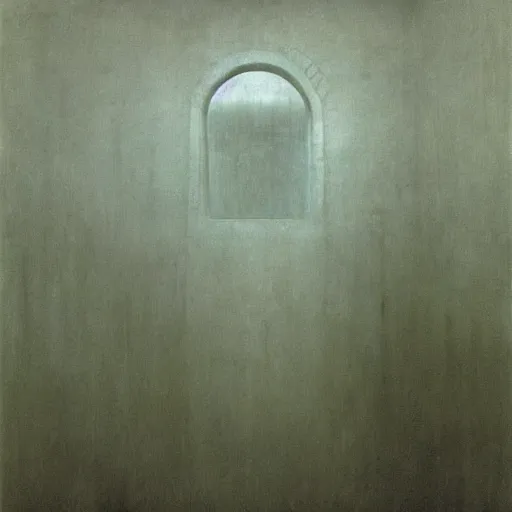 Image similar to backrooms swimming pool liminal space, a little man lost in immensity by zdzislaw beksinski