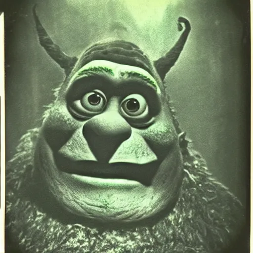 Prompt: 1 9 6 0's old polaroid of monster shrek staring from the depths of the dark gloomy forest, beksinsky, carpenter, creepy pasta, photorealistic, grainy, found footage, old film, low quality, horror, creepy, unsettling, liminal, terrifying