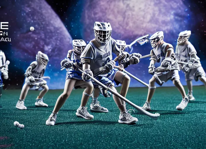 Image similar to lacrosse team, playing intergalactic championship, in space, versus chitauri, highly detailed, 8k, intricate, sony a7r iv 55mm, award winning.