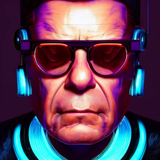 Prompt: a portrait of a cyborg josip broz tito. synthwave, intricate, epic lighting, cinematic composition, hyper realistic, 8 k resolution, unreal engine 5, by artgerm, tooth wu, dan mumford, beeple, wlop, rossdraws, james jean, marc simonetti, artstation