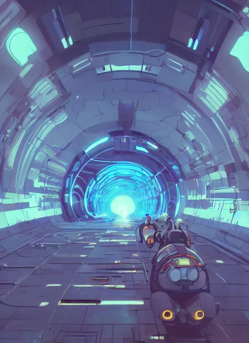 Image similar to underground futuristic tunnel, nuclear powered, detailed, futuristic, cory loftis, james gilleard, atey ghailan, makoto shinkai, goro fujita, studio ghibli, rim light, exquisite lighting, clear focus, very coherent, plain background