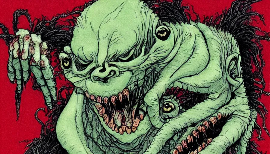 Image similar to a extremely gross disgusting and scary vile monster from The Thing, Spawn, Horror necromorph japanese yokai kappa by Cronenberg