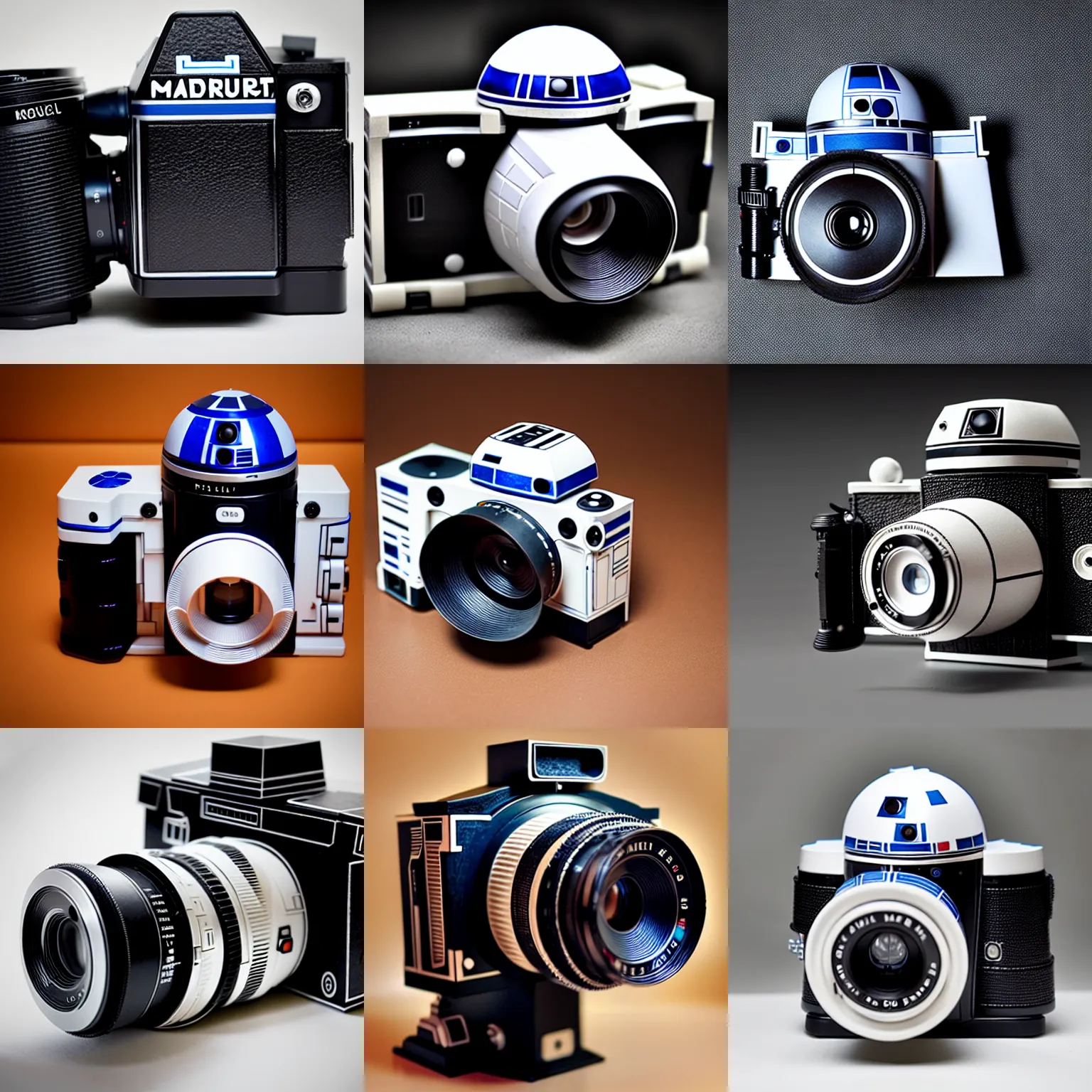 Prompt: a medium format camera!!!!!!!!! inspired by r 2 - d 2, product photography