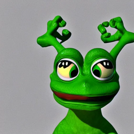 Image similar to 3 d render of pepe the frog, realistic,