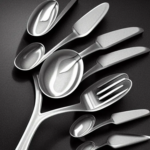 Image similar to a combination of spoon, fork and knife, highly detailed concept render c 4 d octane 8 k hdr