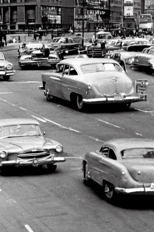 Prompt: a car chase in new york in the 5 0 s