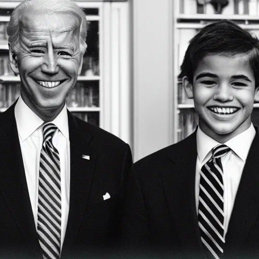 Image similar to A photo of joe biden teams up with a teenage joe biden, perfect faces, 50 mm, award winning photography