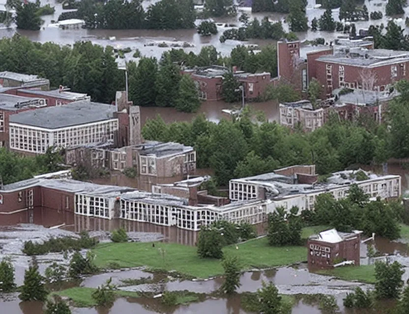 Image similar to the campus of dalhousie university in ruins, and flooded
