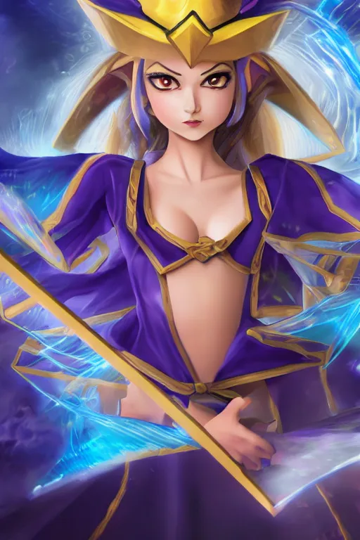 Image similar to dark magician girl from Yu-Gi-Oh, mystical, ultra detailed, digital art, 8k ,character ,realistic, portrait, hyperrealistic