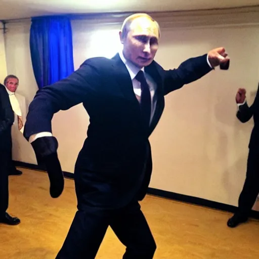 Image similar to Vladimir Putin dancing at the Babylon night club in Durham, photo, iphone, camera