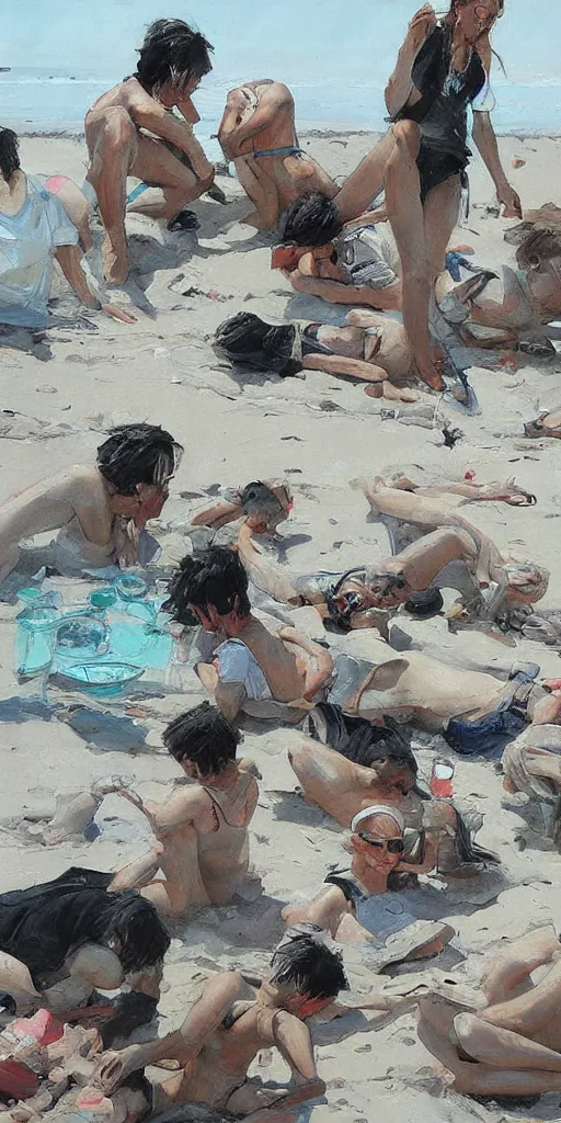 Image similar to oil painting scene from beach by kim jung gi