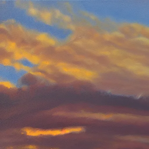 Image similar to a detailed oil painting of wispy clouds at dusk
