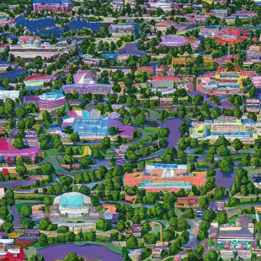 Image similar to areal view of springfield in style of simpsons